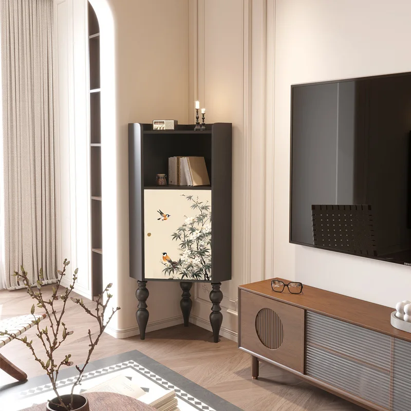 

Chinese retro flower and bird triangle cabinet solid wood household living room corner entry porch bedroom locker