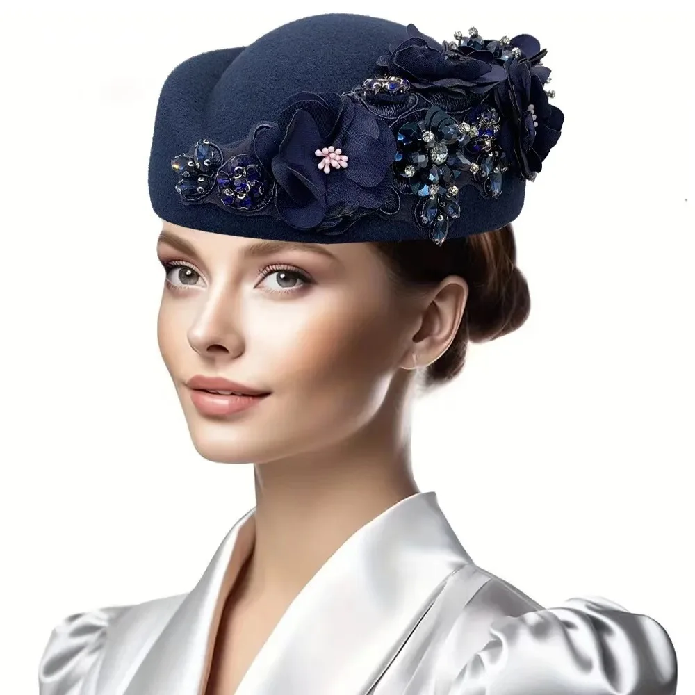 New Design Flower Cap Wedding Hat Ni Felt Head Wraps Hat Auto Gele Women Headscarf Turban African Head Accessories Head Turban