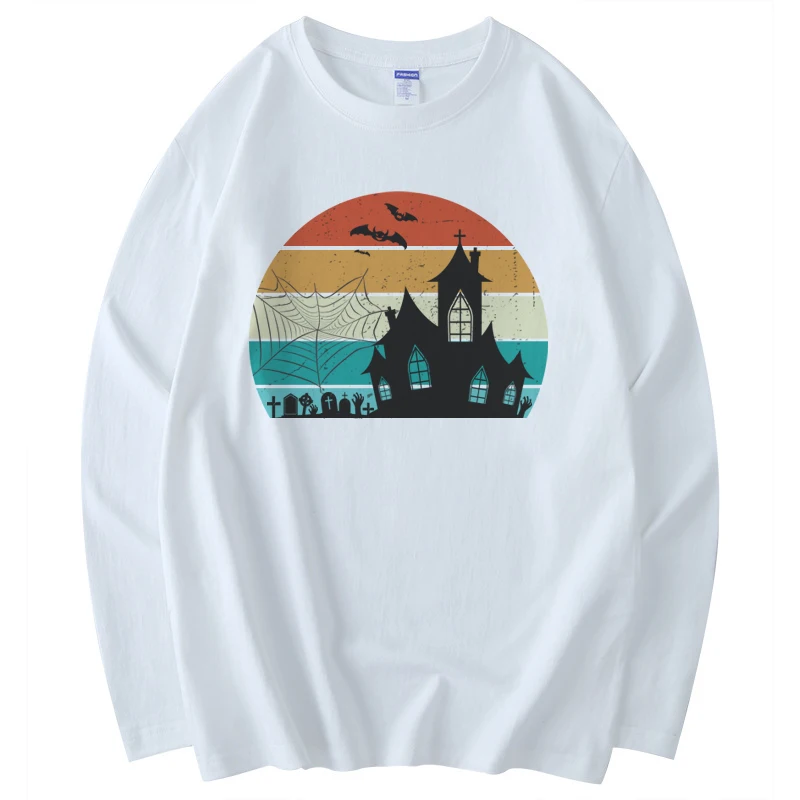 7 Colors Autumn Halloween Women Cotton Unisex Loose Plus Size Shirt Long Sleeve Tshirt Cartoon Tops And Clothes for Student