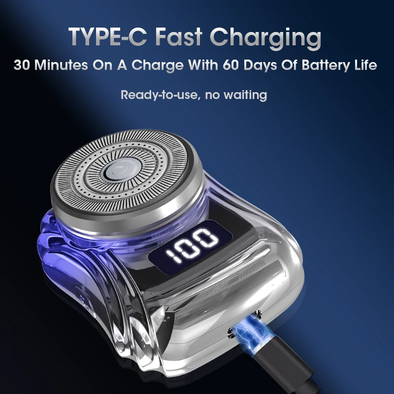 Mini Display Barbeador Elétrico para Masculino, Barbeador Impermeável, Portátil, Viagem, Digital, USB, Recarregável, Seco, Navalha de Barbear Molhada