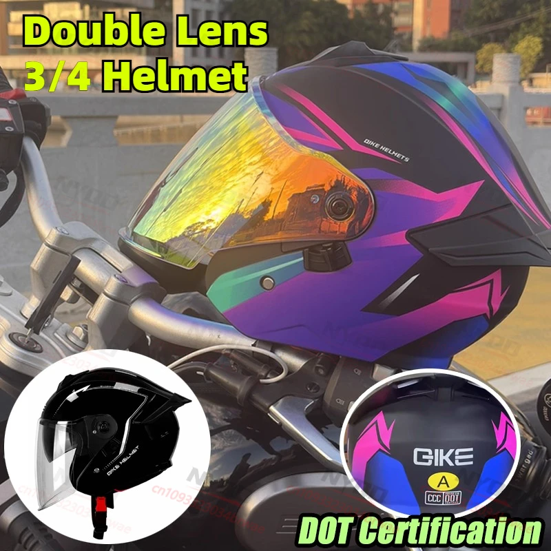 

Motorcycle 3/4 Double Lens Helmet DOT Certified Motorcycle Half Helmet Four Seasons Universal Male and Female Helmets To