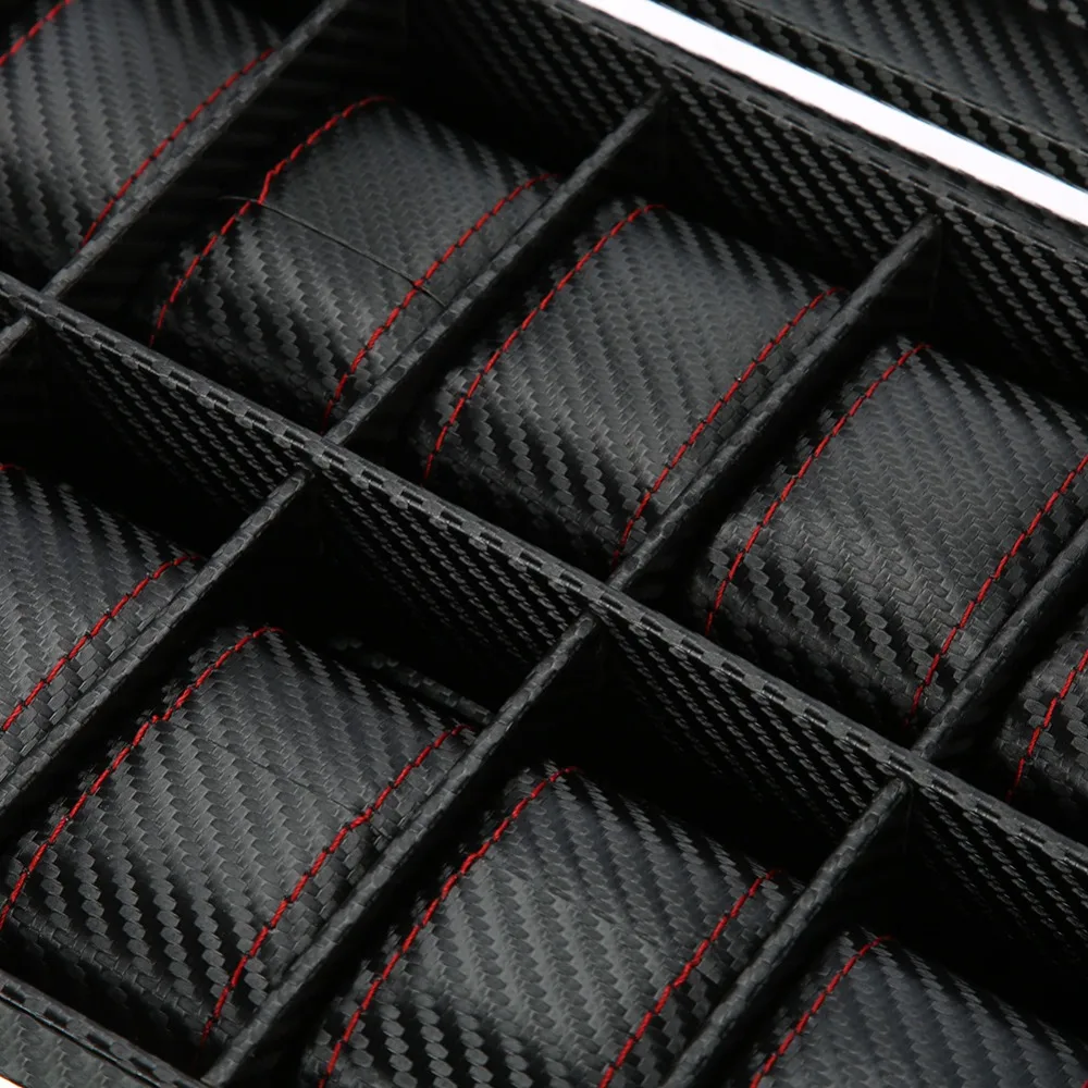 Carbon Fiber Texture Watch Box PU Leather Woven Pattern Watch Storage Case With Watch Pillow Watch Organizer Jewelry Storage