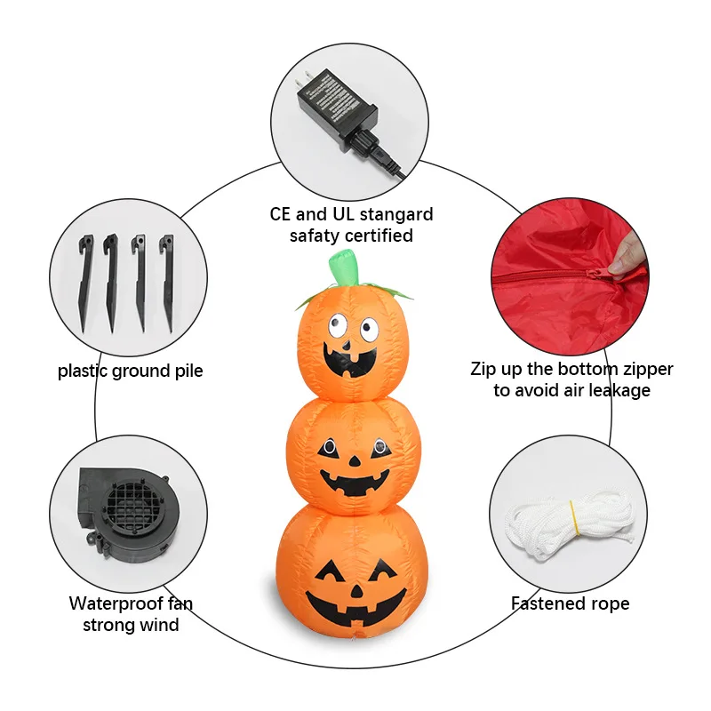 4FT Inflatable Pumpkin String Lights Halloween Decorations Yard Decor Festival Ornaments Outdoor Inflatable Halloween Decor