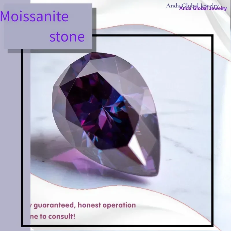 

M-Moissanite Stone Pear Shaped Imperial Purple Colour VVS1 with GRA Certificate Gemstone Charms Beads for jewel making