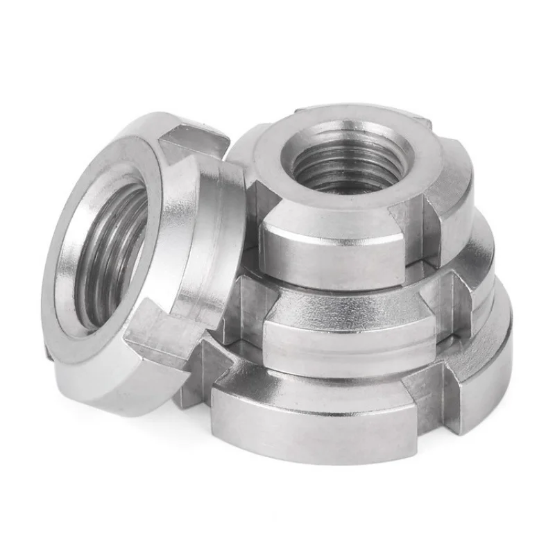 M10 M12 M14 M16 M18 M20 M22 M24 M25 M27 M30 M33-M60 304 Stianless Steel Round Nut Slotted Nut Four Slot Nuts Locknut Hardware