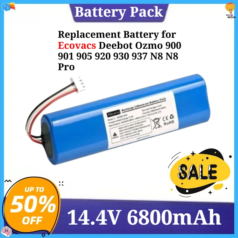 

Сменный аккумулятор 14,4 В 6800 мАч для Ecovacs Deebot Ozmo 900 901 905 920 930 937 N8 N8 Pro Li-ION аккумулятор для робота-пылесоса