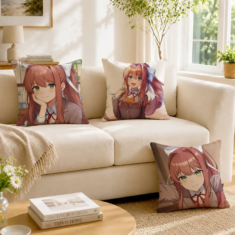 Doki DDLC Kawaii M-Monika Custom Double Sided Print Square Pillow Cushion Cover