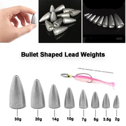 1pcs Bullet Shaped Lead Weights 2g 3.5g 5g 7g 10g 14g 20g 30g Lead Fishing Sinker Fishing Shaped Weights Casting Sinkers