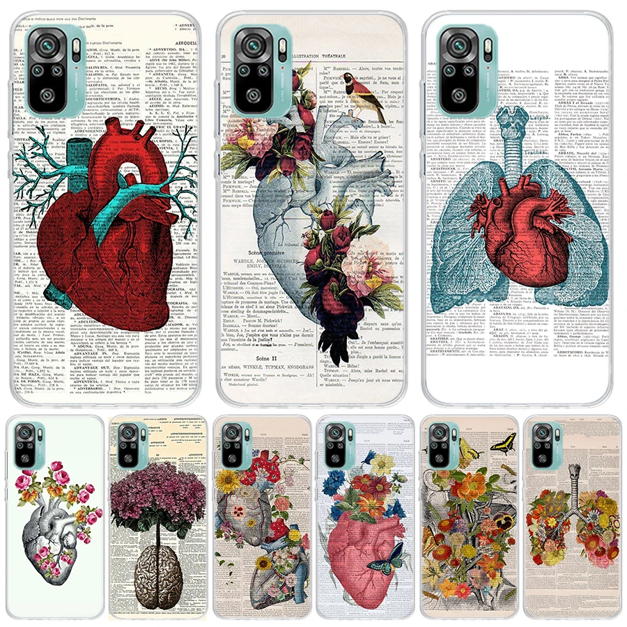 Human anatomy organ in art newspaper Colorful For Xiaomi Redmi 10 12 10A 10C 12C 9 9A 9C 9T Phone Case 8 8A 7 7A 6 6A S2 K20 K30