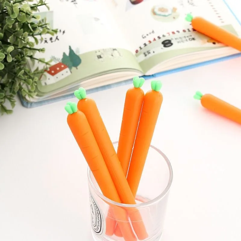 10pcs Cute Cartoon Simulation Carrot Gel Pen Kids Holiday School Gift Pen Black Ink