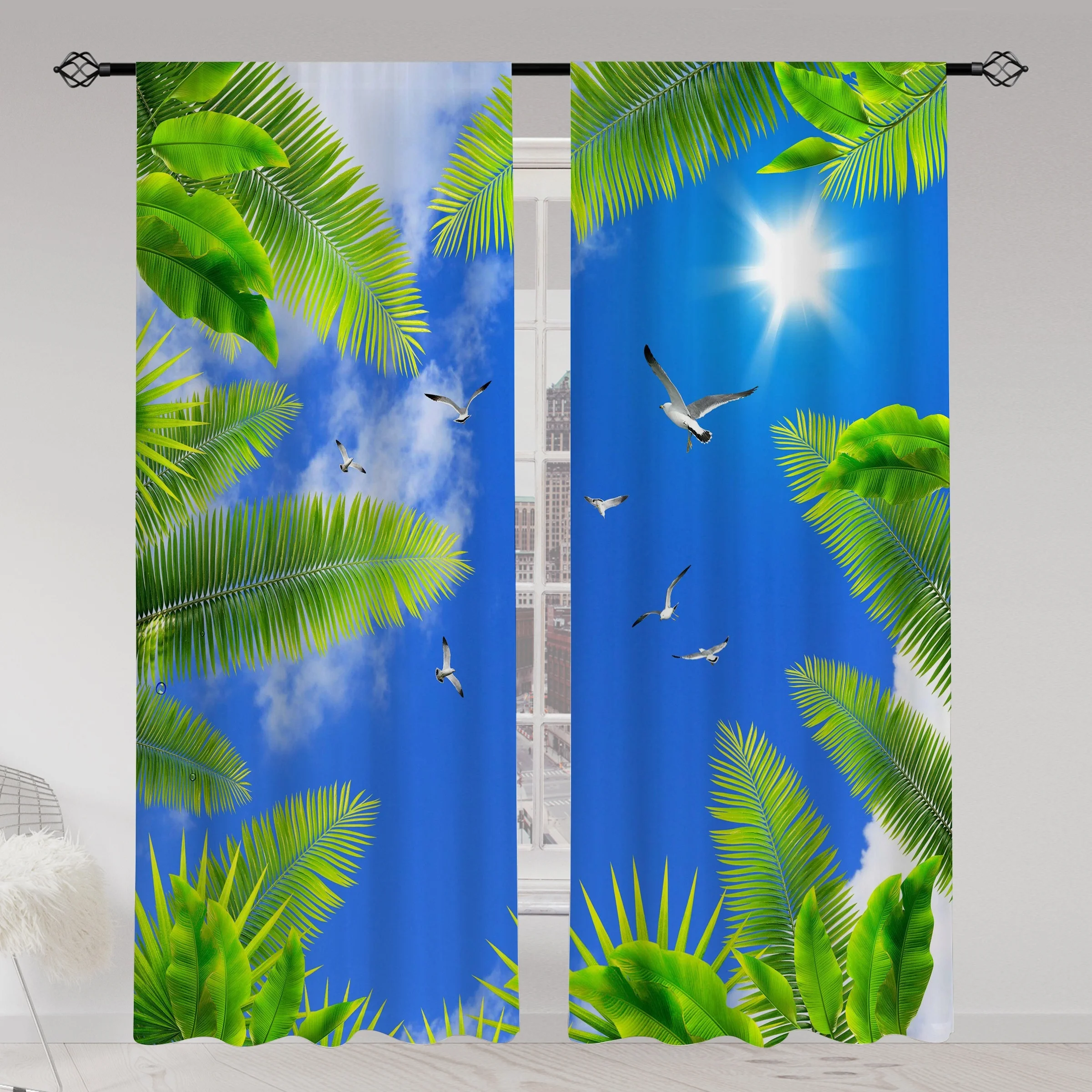 

2pcs Natural Landscape Modern Sky Ceiling Printed Translucent Curtains Multi-scene Polyester Barbed Curtains For Living Room