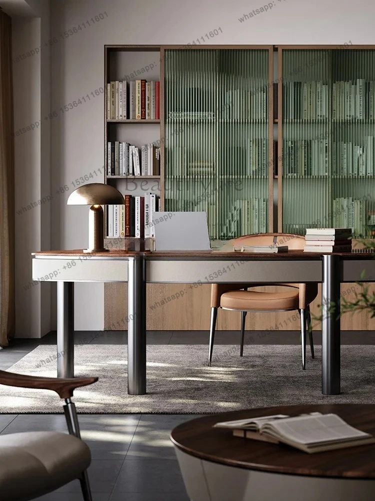 new modern household light luxury walnut calligraphy table high-end solid wood curved desk