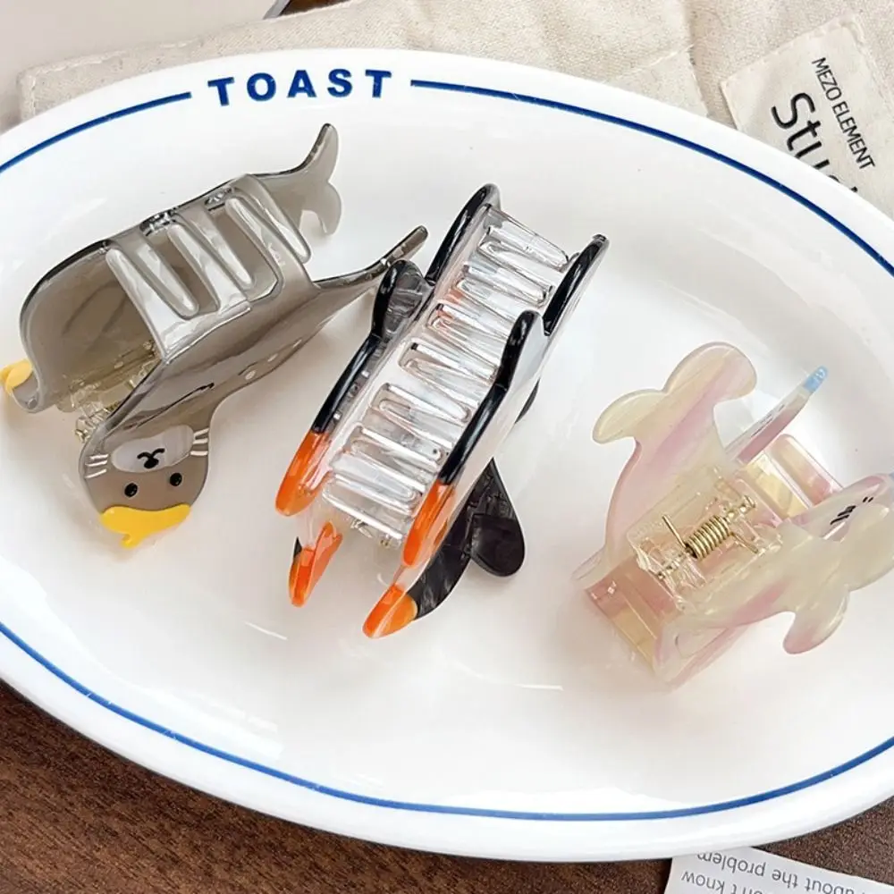 Pinza de pelo de acetato con sello de León marino creativo, pinza de cola de caballo geométrica, Clip de tiburón de Animal en el océano, pinza para el pelo creativa y encantadora para uso diario