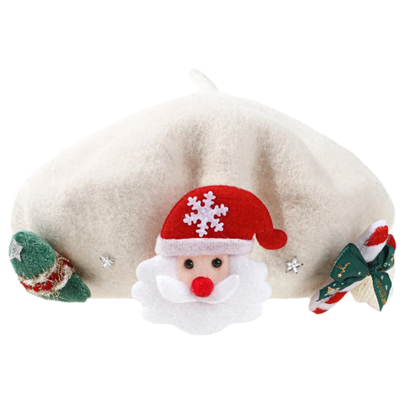 Gorro de boina de Navidad, gorro francés de lana cálida para invierno, gorro de Papá Noel para árbol de Navidad, accesorios de disfraz para fiesta de vacaciones