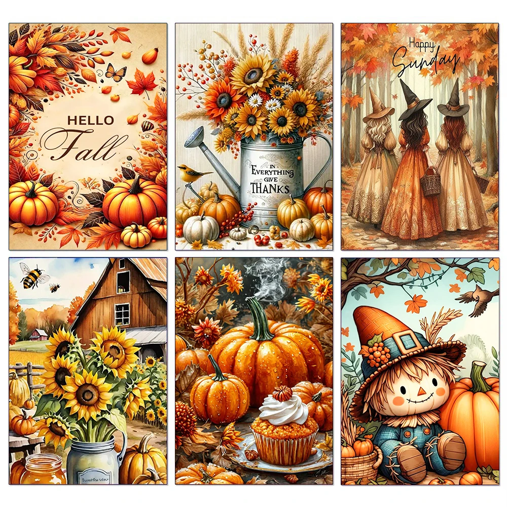 Autumn Scenery Diamond Painting Set Pumpkin Full Diamond Mosaic Embroidery DIY Halloween Wall Decoration Gift New Arrivals