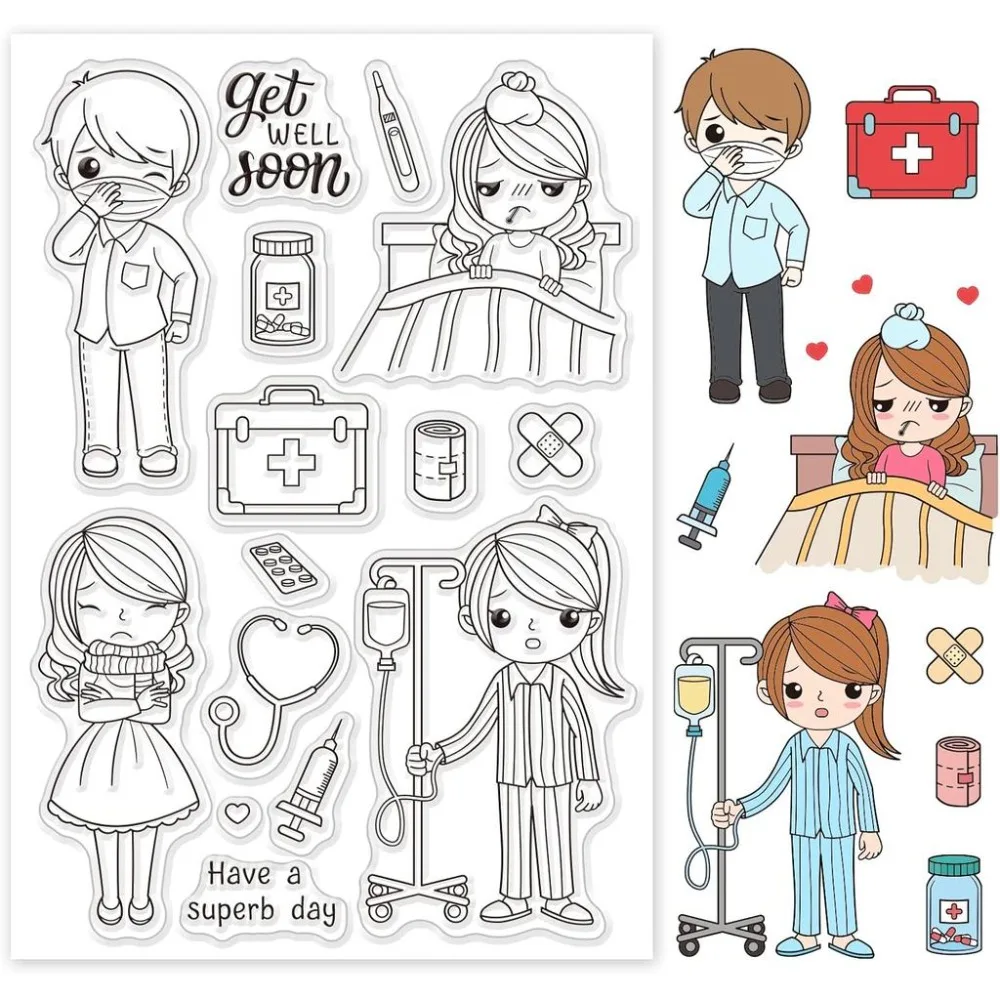 Nurse's Day Clear Stamps Get Well Transparent Stamps for Holiday Greeting Cards Making DIY Scrapbooking Photo Album Decoration