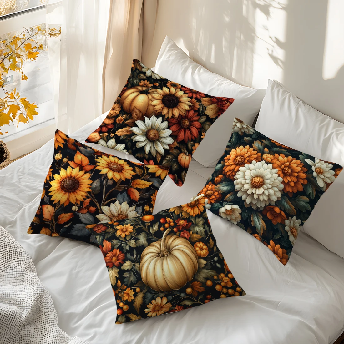 Harvest Pumpkin Sunflower Pillowcase Printed Polyester 45x45cm Throw Pillowcover Decorative Sofa Cushion Pillowslip Home Decor