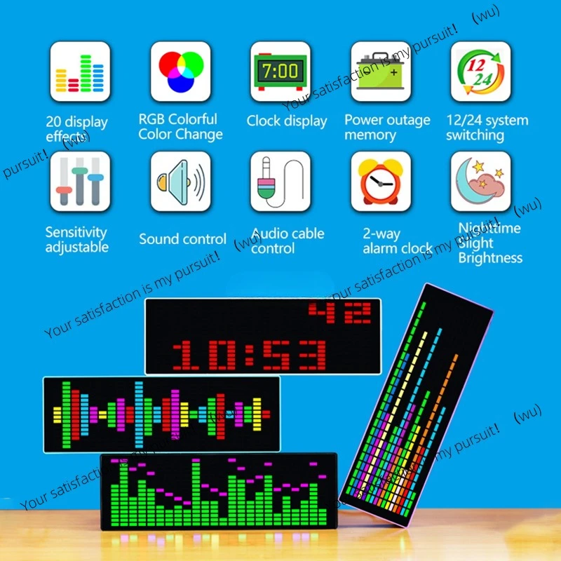 RGB Rhythm LED Stereo Music Spectrum Pickup Electronic Clock Voice Control Level Indicator VU Meter Car Atmosphere Lamp