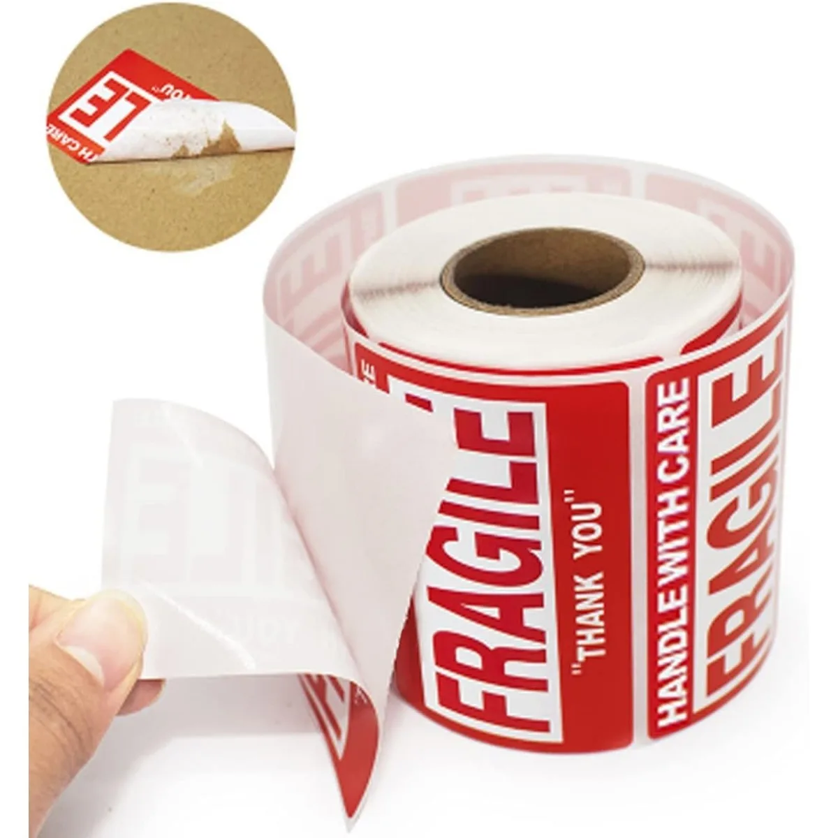 [깨지기 쉬운 경고 스티커] 500개 깨지기 쉬운 스티커 롤 - 빨간색 및 흰색 '조심해서 취급해주세요' 경고 라벨, 감사합니다
