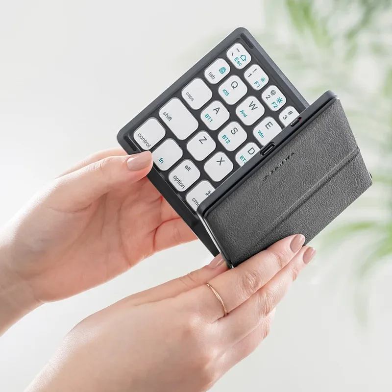Folding Bluetooth pocket keyboard, multi-function portable, with magnetic makeup mirror