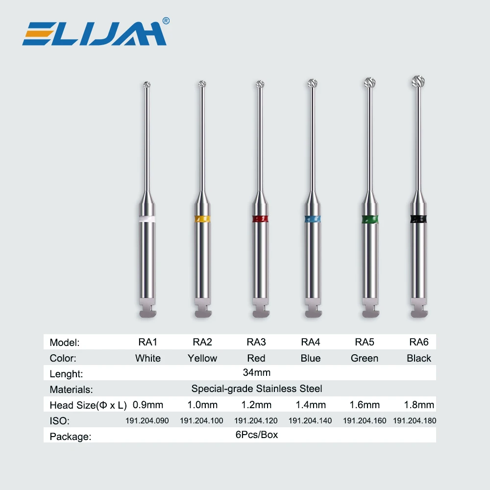 6Pcs Dental Root Canal Bur Long Neck Microscope Endo Tungsten Carbide Drill RA 2.35mm Ball Shape 34mm Low Speed Handpiece Tools
