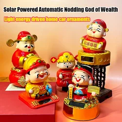 New Solar Powered God of Wealth Car Ornaments Chinese Style Nodding Lucky Wealth Statue Fits Home Store Car Decor Supplies Gift