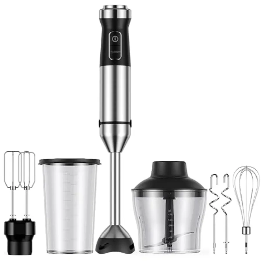 

6-in-1 Immersion Blender 1000W Hand Blender with 20 Speeds Scratch-Resistant Stick Mixer with Whisk Chopper Beaker Egg Beaters