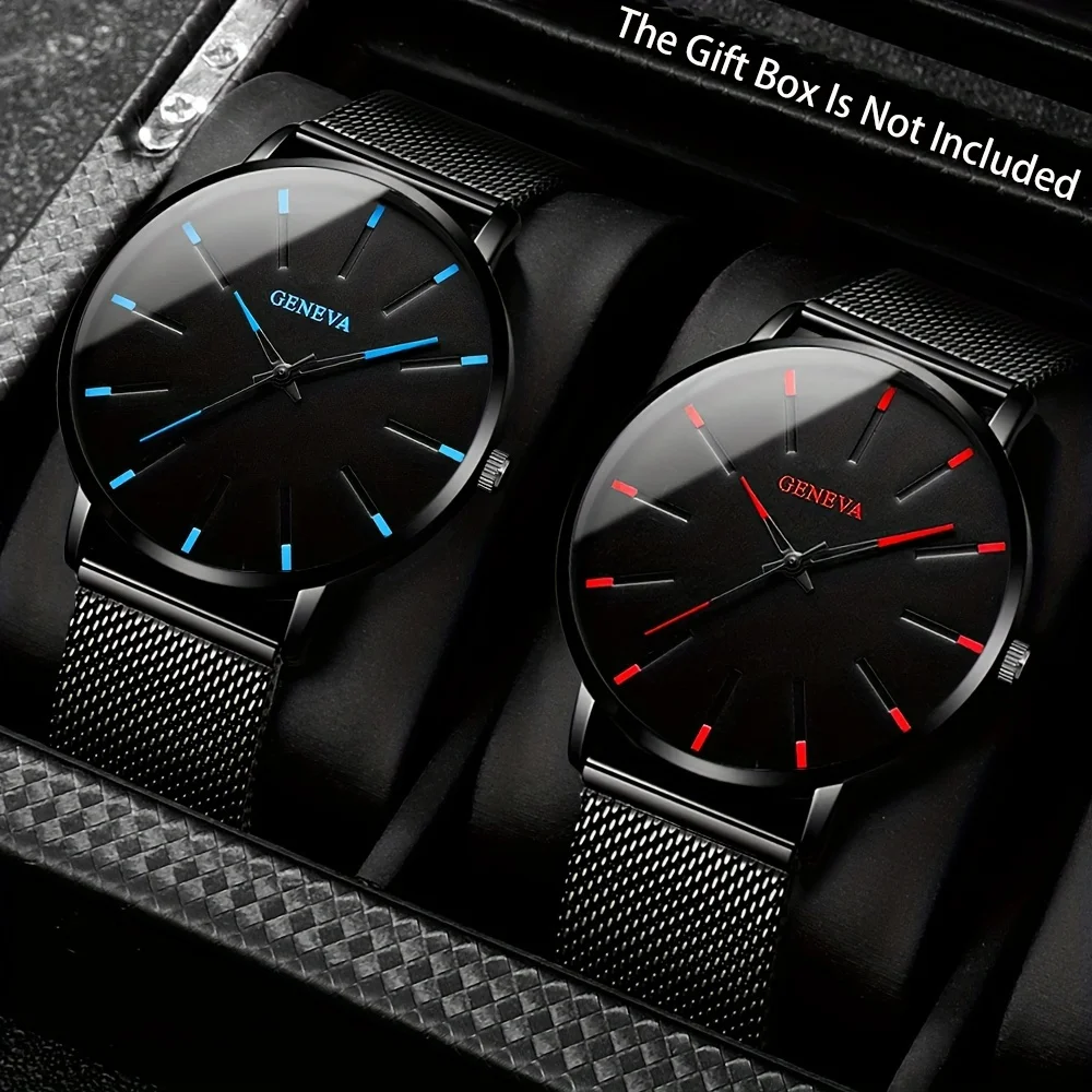 

Модные мужские кварцевые часы из 2 предметов — круглые с функцией даты и ремешком из нержавеющей стали