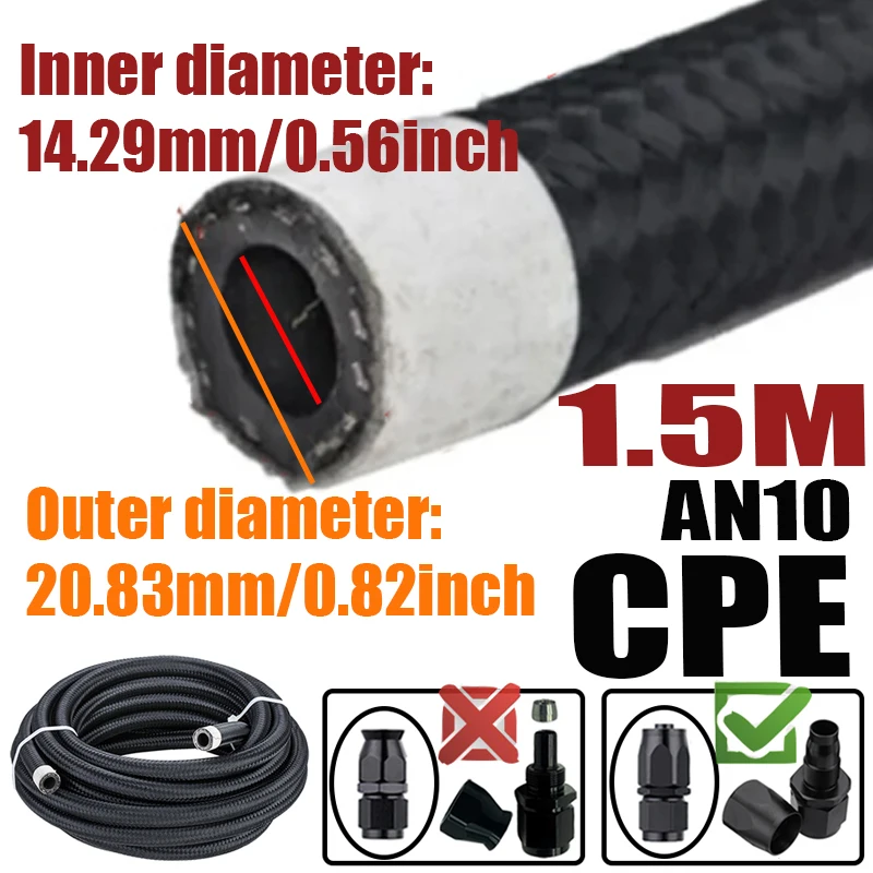 0.5M/1M/1.5M/2M 4an 6an 8an 10an 12an Brandstof Slang Olie Gas Koeler Lijn Buis Buis Nylon Roestvrij Staal Gevlochten Binnenkant Cpe Rubber