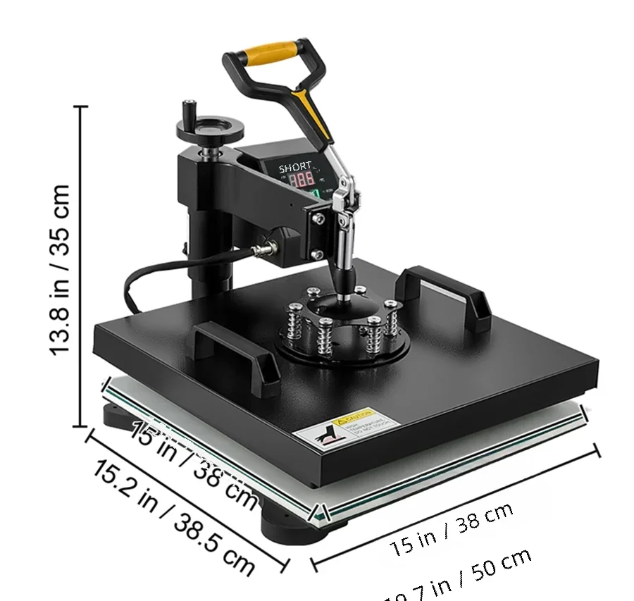 Máquina multifuncional de prensa térmica, impressora digital de sublimação oscilante de 360 graus, camiseta diy, boné, 2 em 1, 38x38cm