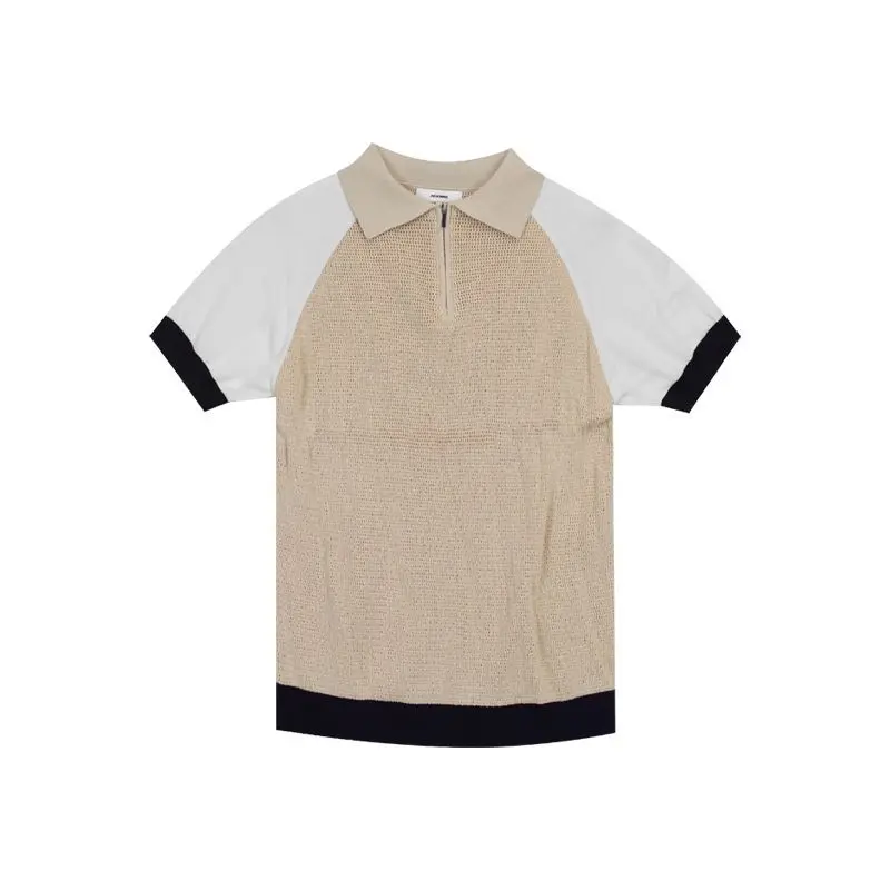 Light Luxury Spliced Hit Color Short Sleeve Men Polo Sweatshirts Summer Fashion Business Casual Thin Knitted Oversized T Shirts