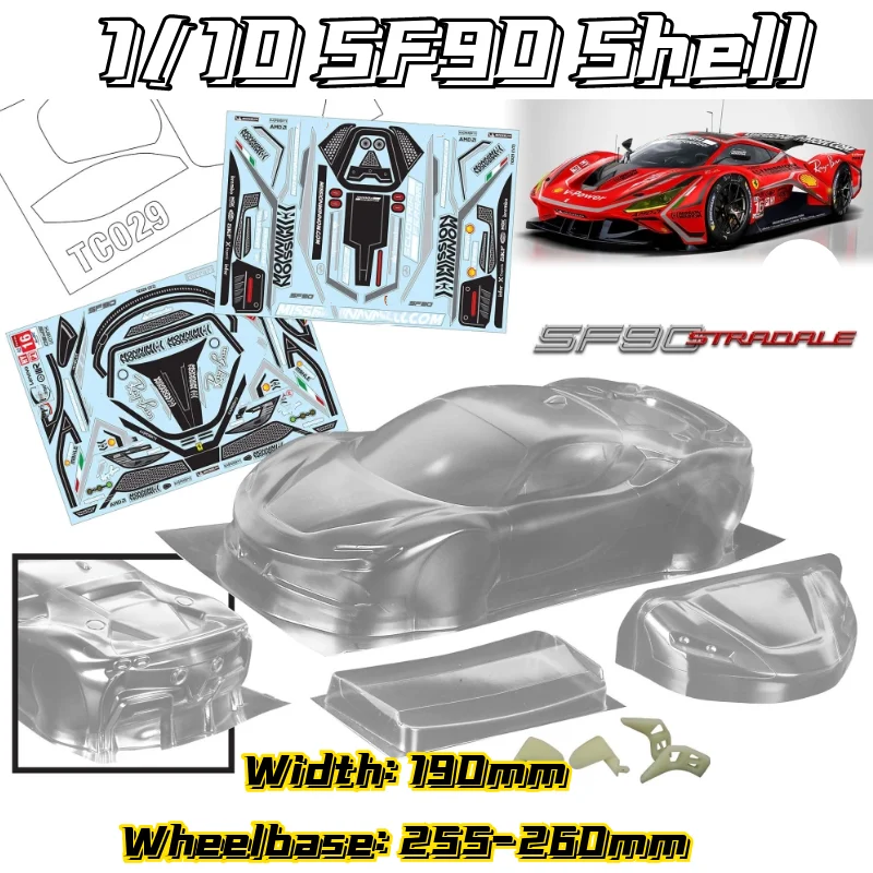 1/10 SF90 Stradale RC PC Shell Body Clean Shell 190mm Width 260mm Wheelbase With Lampshade Spoiler 1/10 Drift Hsp Mst 3R Yokomo