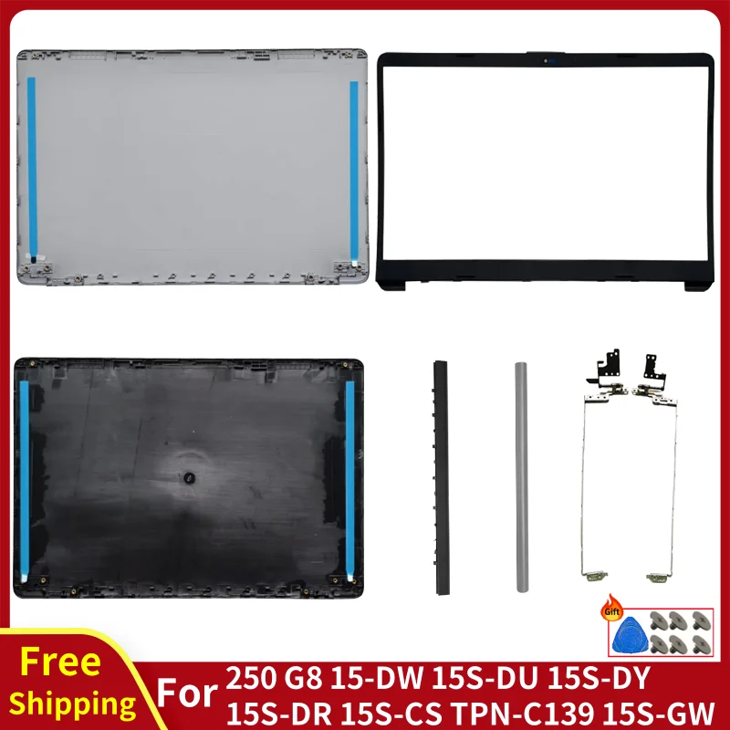 Nuevo para 250 255 G8 15-DW 15S-DU 15S-DY 15S-DR TPN-C139 cubierta trasera LCD para portátil/bisel frontal/bisagras/cubierta trasera cubierta superior plateada y negra