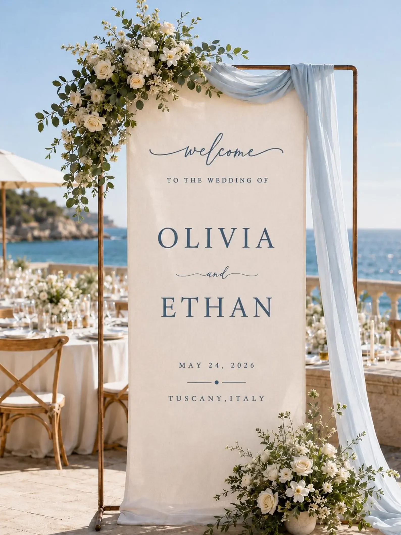 Custom Linen Look Wedding Welcome Sign Personalized Fabric Banner Name Date Ceremony Entrance Bridal Shower Decor