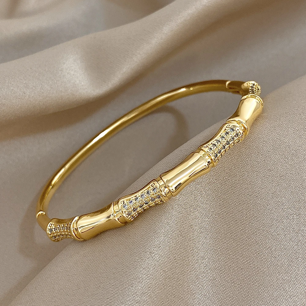 Greatera Bone Splice Design Women's Creative Cuff Bangle Classic High Quality Versatile Copper Plated Gold Light Luxury Bracelet