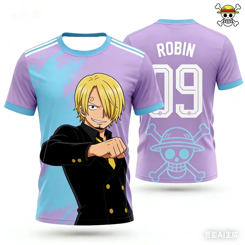 Men's Anime One Piece T-Shirt Summer Luffy Graphic Design Short Sleeve Breathable Sports Jersey Fashion Kids Boys Clothes