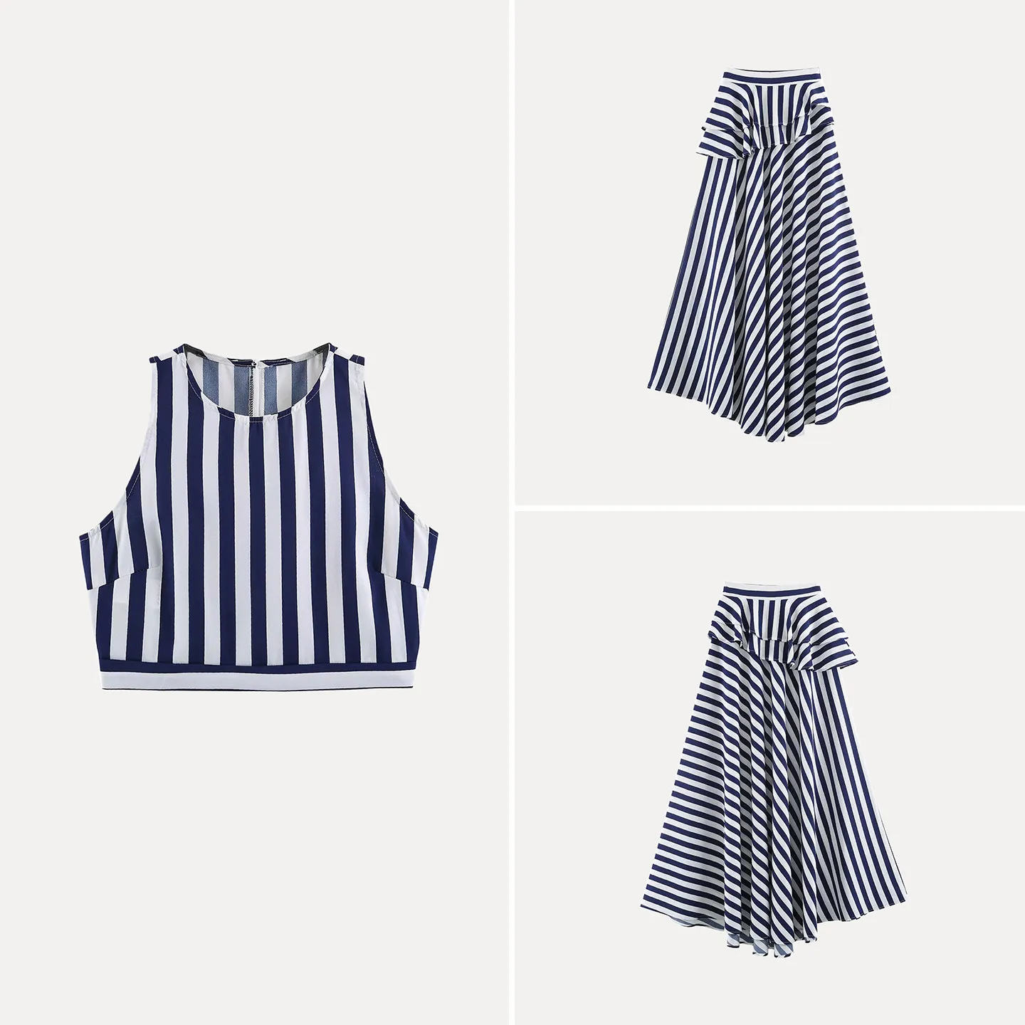 Fashionable Striped Two-Piece Set Women's Sleeveless Top And Skirt Outfit Design Summer Collection Zadata Brand