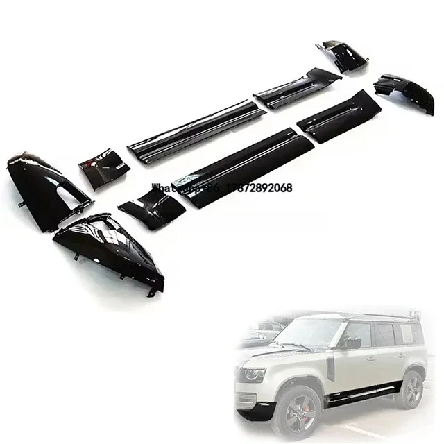 

Upgrade Gloss Black Bodykit Front and Rear Bumper Wrap Angle Side Skirts Door Trim Panel for Defender 110