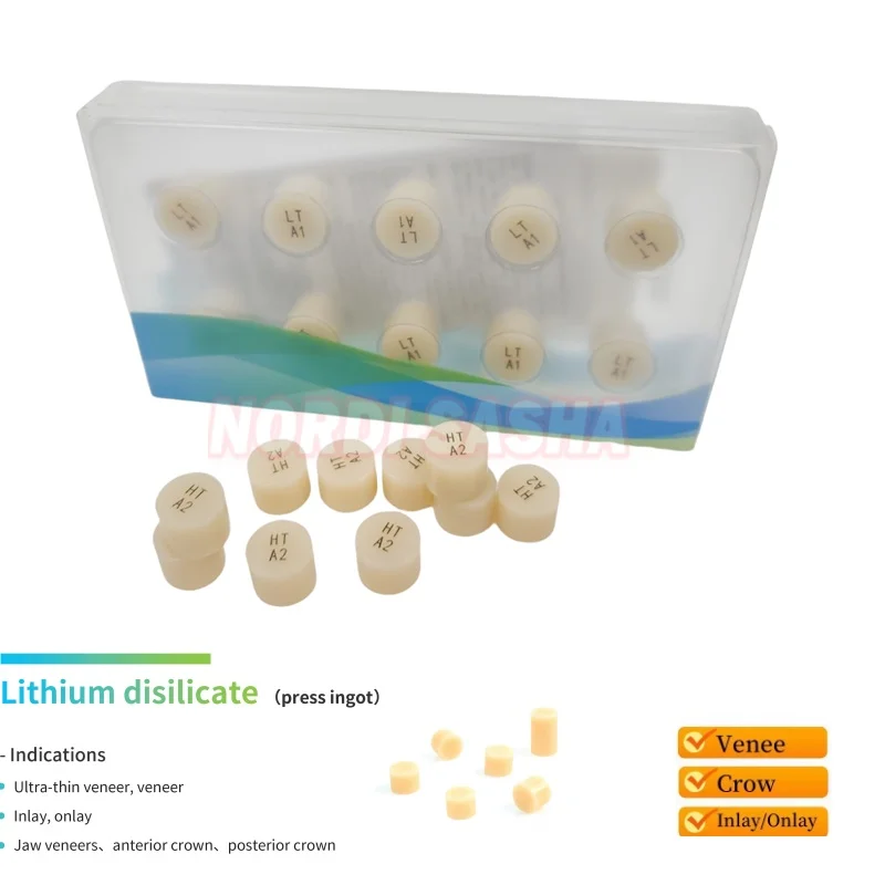 10Pcs/Box Lithium Disilicate Press Ingots Dental Press Ingots LT/HT for CAD CAM for Veneer/Crown Dental Lab Materials