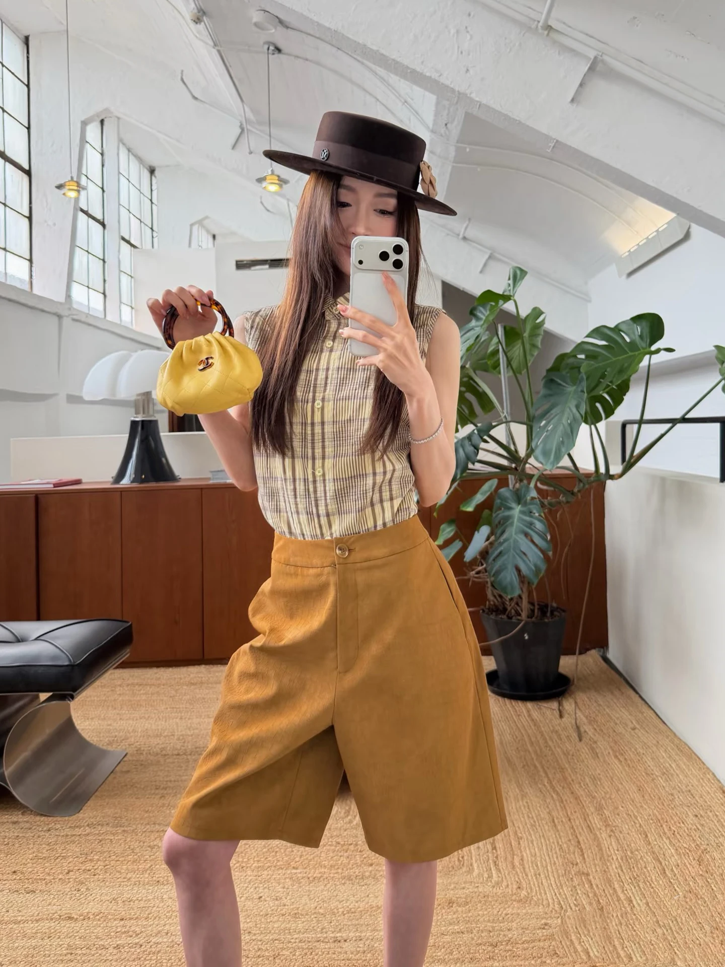 

SMOL Retro Two-Tone Sleeveless Collared Shirt Women's Slimming Versatile Design Trendy Top Breathable Cotton Long Sleeve Plaid
