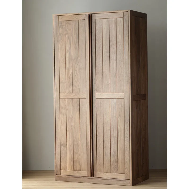 Black walnut bedroom wardrobe, locker Japanese rattan double door solid wood wardrobe, combination solid wood wardrobe