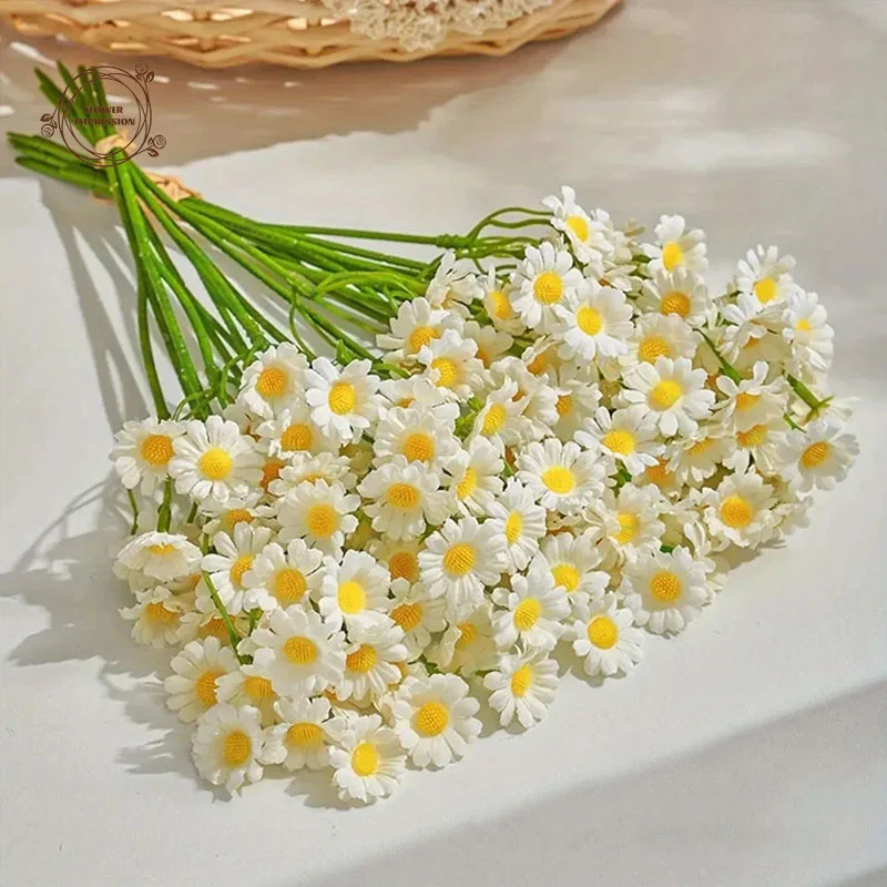 

12PCS Artificial Daisy Classic Flowers 120 Blossoms Real Touch Plastic Floral DIY Tabletop Decor Garden Wedding Home Decoration