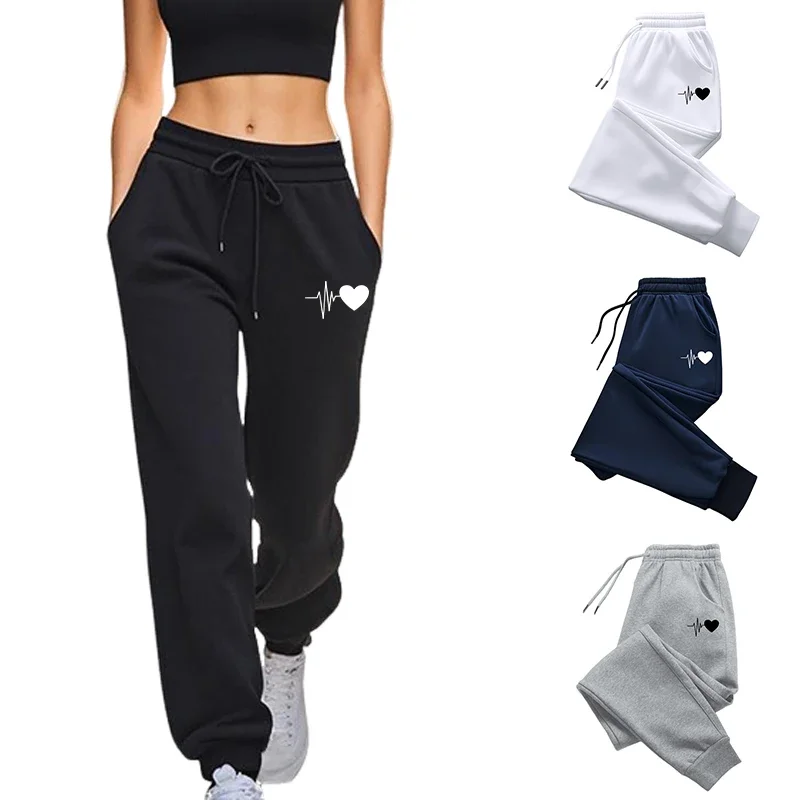 Women's Heart Print Sweatpants All Season Daily Casual Sporty Jogging Pants Ladies Home Outdoor Yoga Exercise Versatile Trousers