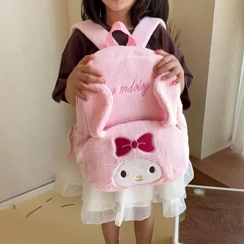 Kawaii Kuromi My Melody Hello Kitty Cinnamoroll Sanrio Student Cute Cartoon Furry Backpack Children Large Capacity Bag for Kids