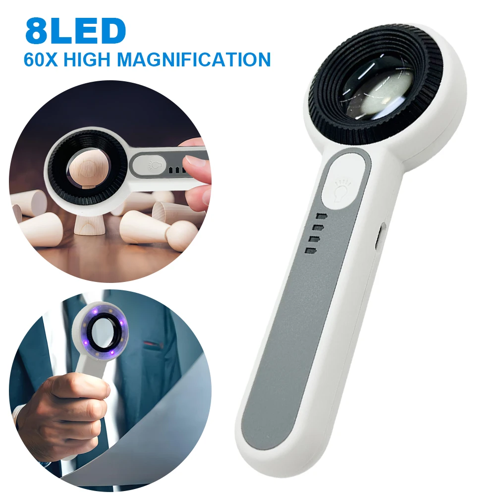 60X Illuminated Magnifying Glass Power Display Portable Lighted Magnifier Lighting Book Magnifier for Reading Newspaper Jewelry