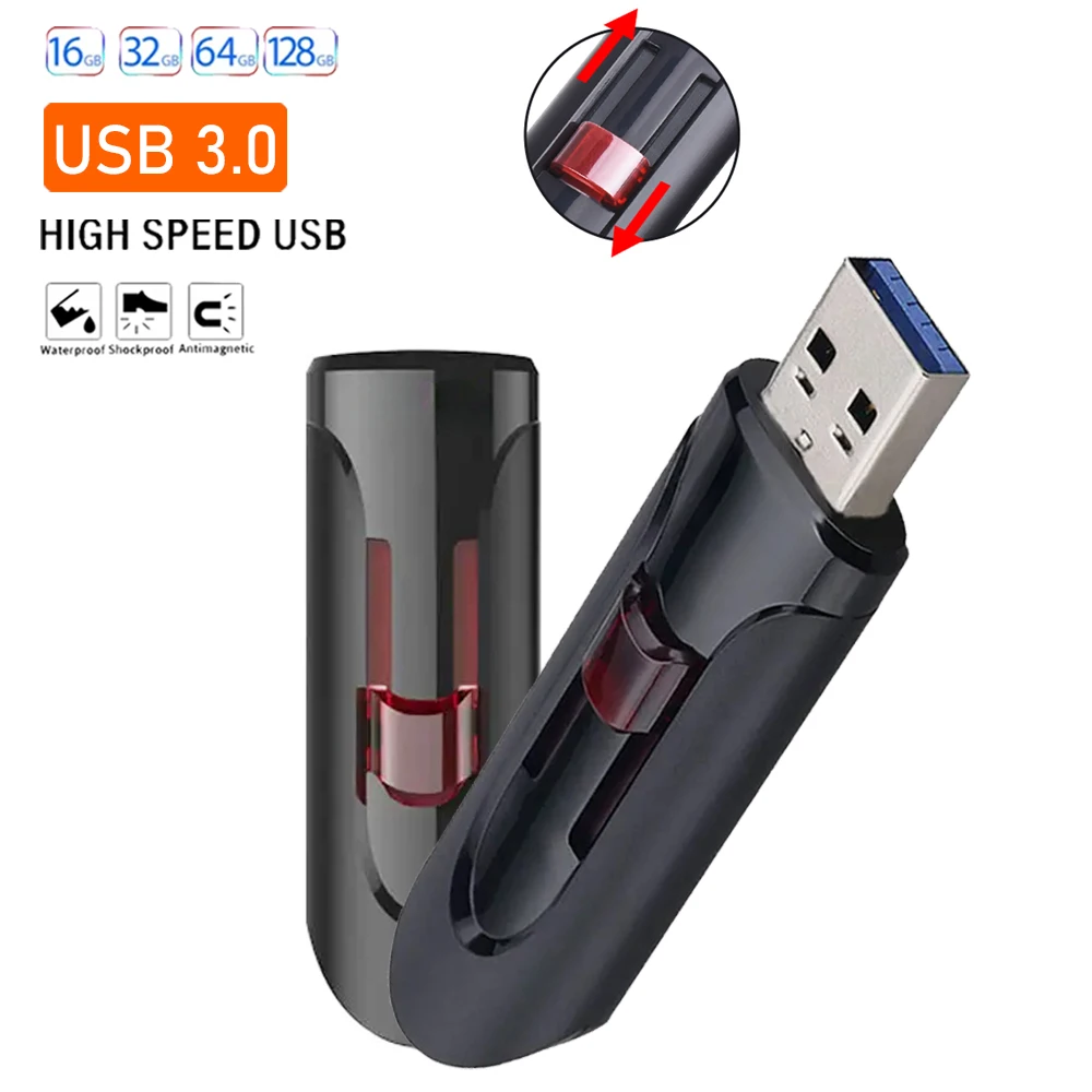

Retractable 3.0 USB Flash Drive 128GB 64GB 32GB 16GB USB 3.0 High-Speed Pendrive, Secure Encrypted Flash Drive Business Gift