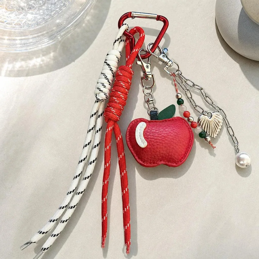 Nylon Rope Key Ring Cute Leather Key Holder Christmas Key Ornament Delicate Red  Bag Charm For Backpacks Handbags Festival