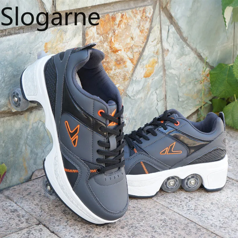 Roller Skate Shoes Men 4 Wheels Dual Purpose Deformation Roller Sneakers Women Sports Shoes Students Birthday Gift Parkour Shoes