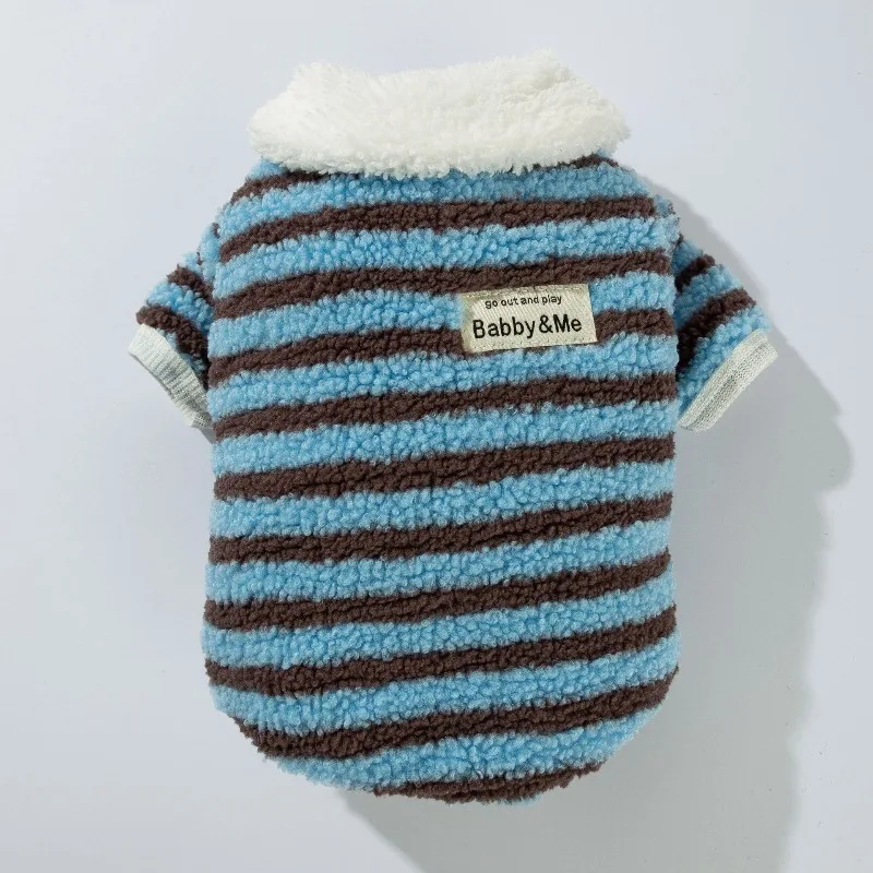 

Winter Dog Fleece Sweater Two Leg Striped Sherpa Collar Warm Thick Soft Pullover For Small Dogs Bichon Poodle Teddy Puppy Cozy