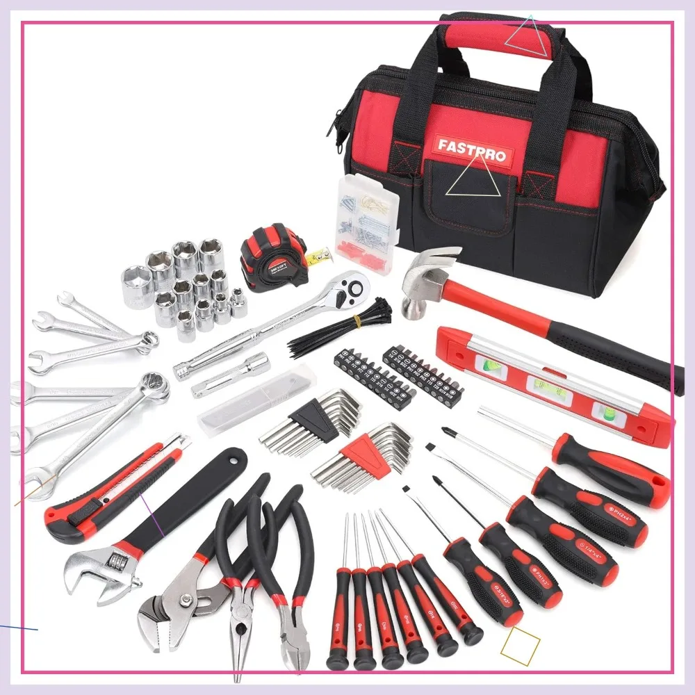 

236-Piece Home Repairing Tool Set with 12-Inch Wide Mouth Storage Bag, Mechanics Hand Tool Kit for DIY and Home Maintenance